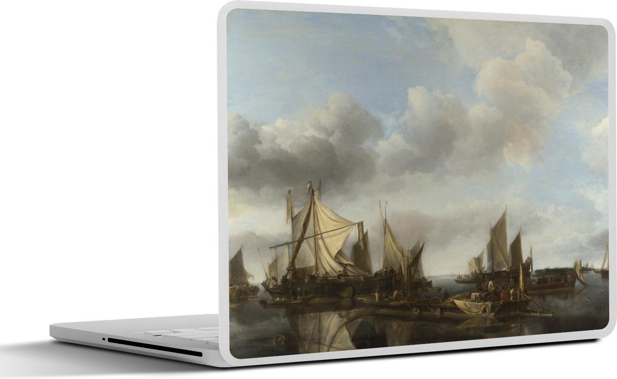 Laptop sticker - 10.1 inch - A River Scene with a Large Ferry - Schilderij van Jan van de Capelle