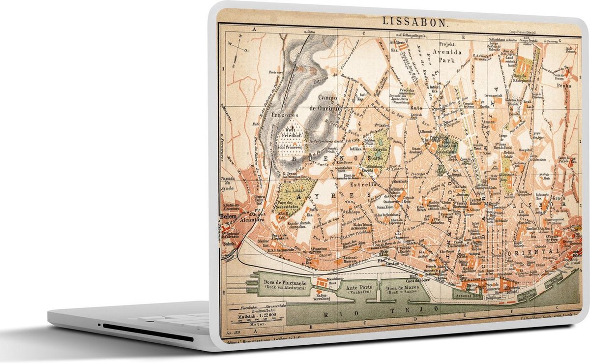 Laptop sticker - 10.1 inch - Illustratie van een oude kaart van Lissabon in Portugal