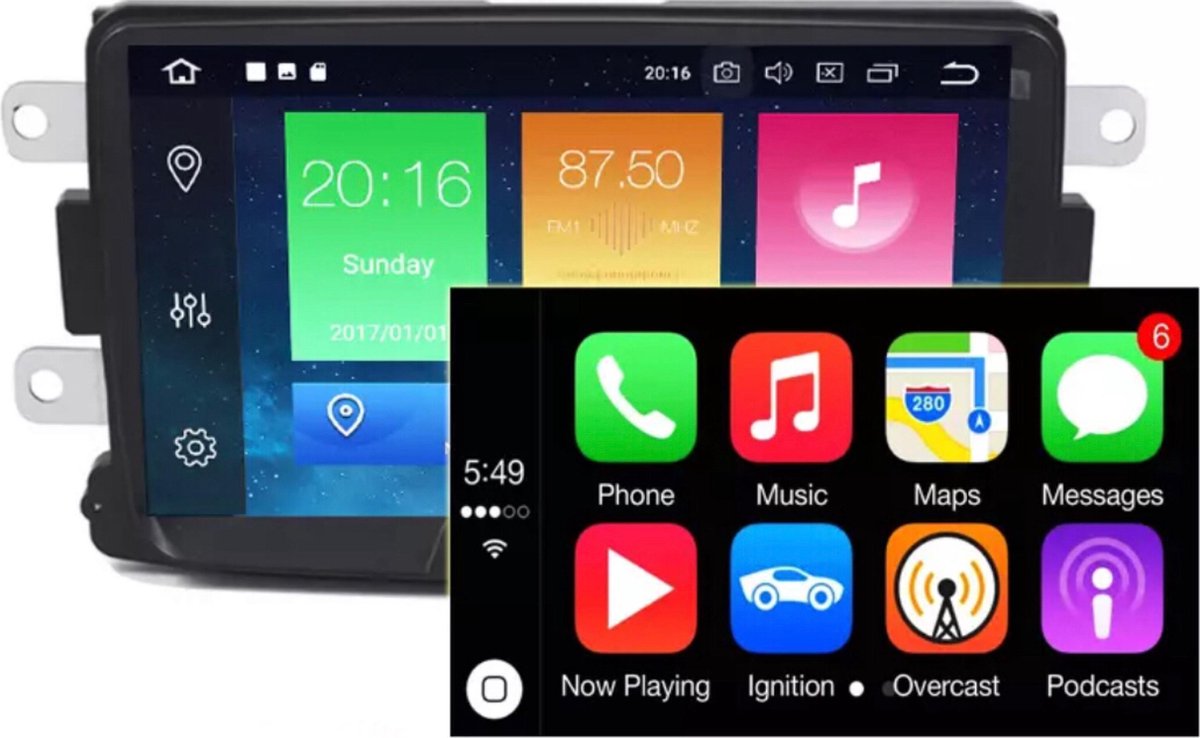 PX5 CarPlay Dacia Logan 2013-2021 Dacia Lodgy 2012-2021 Dacia Sondero 2013-2021 Dacia Duster 2014-2021 Renault Captur 2013-2019 Android 10 navigatie en multimediasysteem autoradio bluetooth usb wifi 4+64
