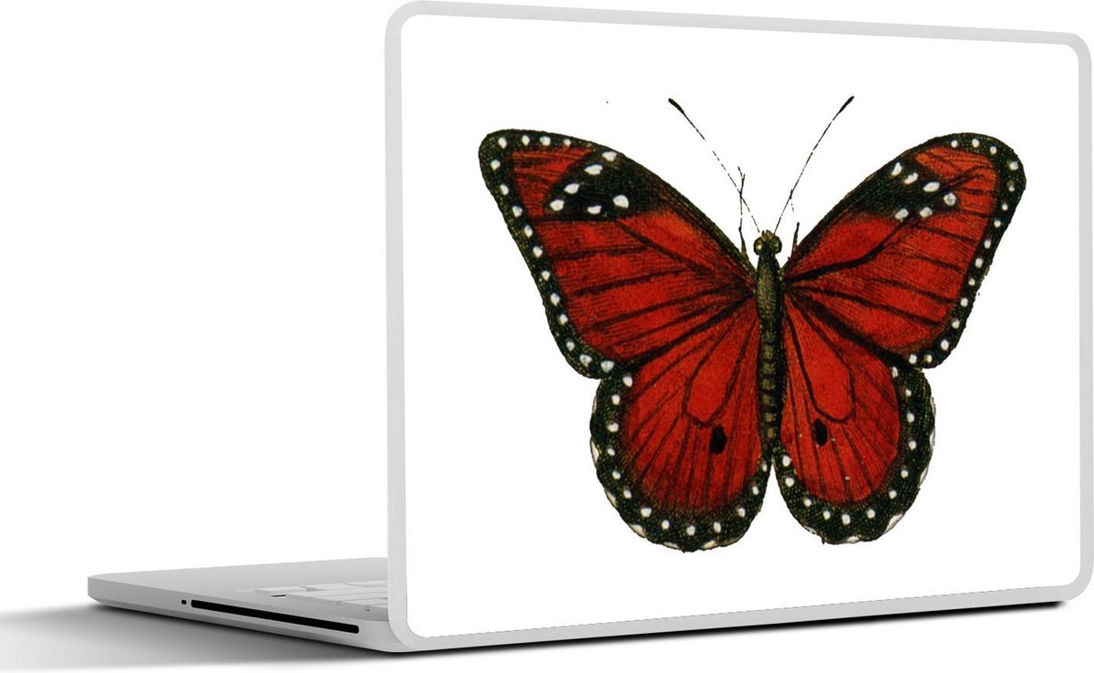 Laptop sticker - 10.1 inch - Illustratie van een rode vlinder met witte stippen
