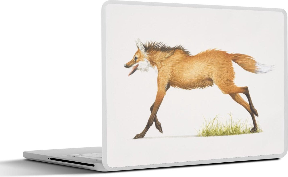 Laptop sticker - 10.1 inch - Illustratie van een manenwolf in het gras