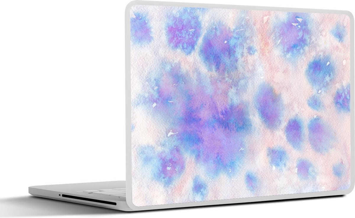 Laptop sticker - 10.1 inch - Abstract kunstwerk gemaakt met waterverf en paars met blauwe stippen
