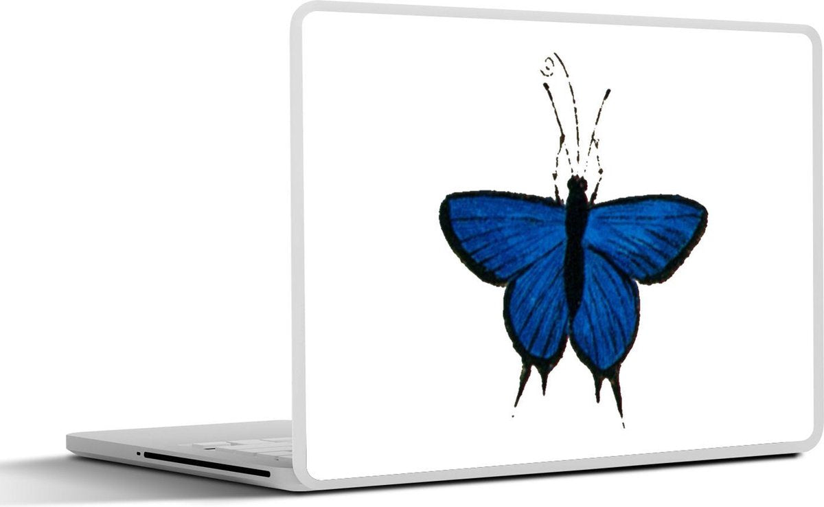 Laptop sticker - 10.1 inch - Illustratie van een blauwe vlinder met een zwarte trand
