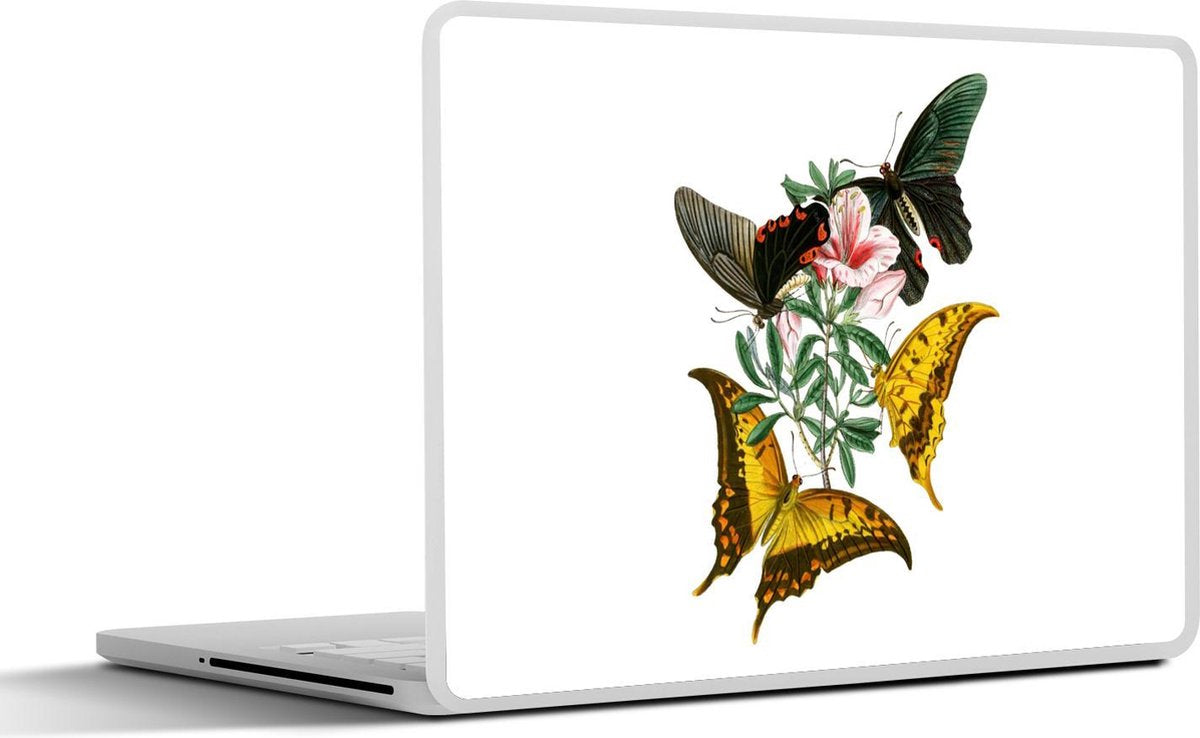 Laptop sticker - 10.1 inch - Illustratie van vier vlinders op een bloem