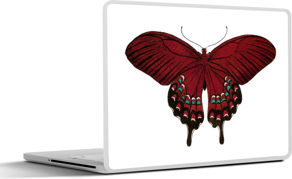 Laptop sticker - 10.1 inch - Illustratie van een donkerrode vlinder met blauwe details