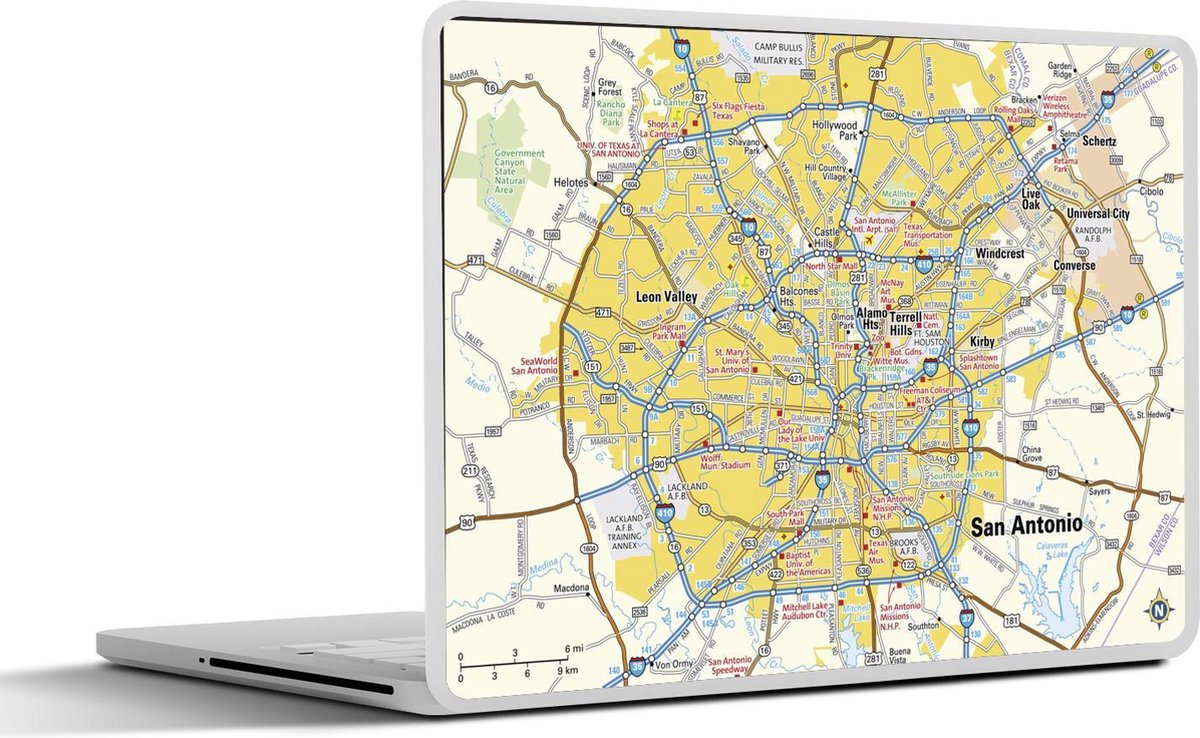 Laptop sticker - 10.1 inch - Illustratie van een kleurrijke kaart van San Antonio