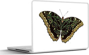 Laptop sticker - 10.1 inch - Illustratie van een zwarte vlinder met een groen patroon