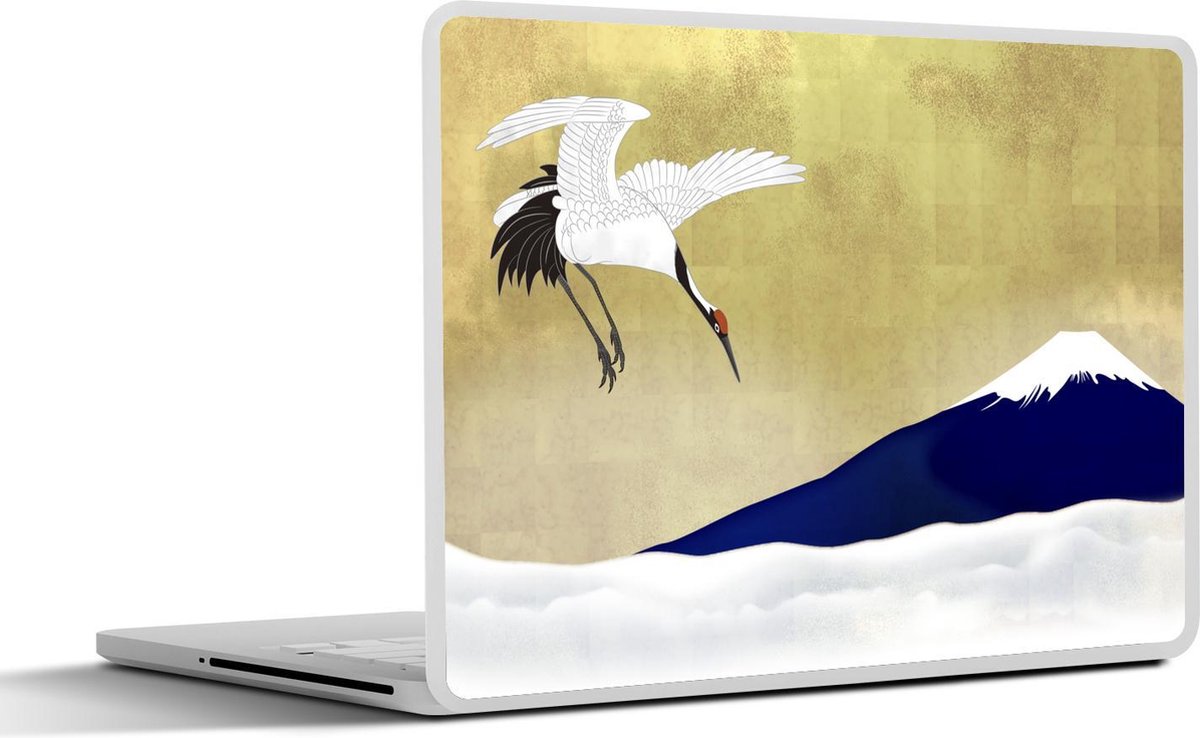 Laptop sticker - 10.1 inch - Illustratie van een witte Chinese kraanvogel boven de wolken