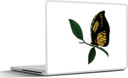Laptop sticker - 10.1 inch - Illustratie van een geel met zwarte vlinder op een tak
