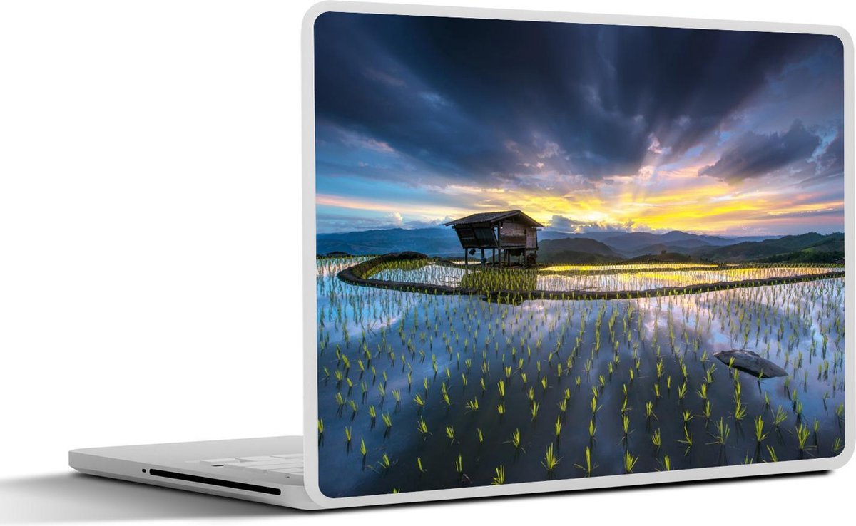 Laptop sticker - 10.1 inch - Indonesische rijstvelden en een zonsondergang