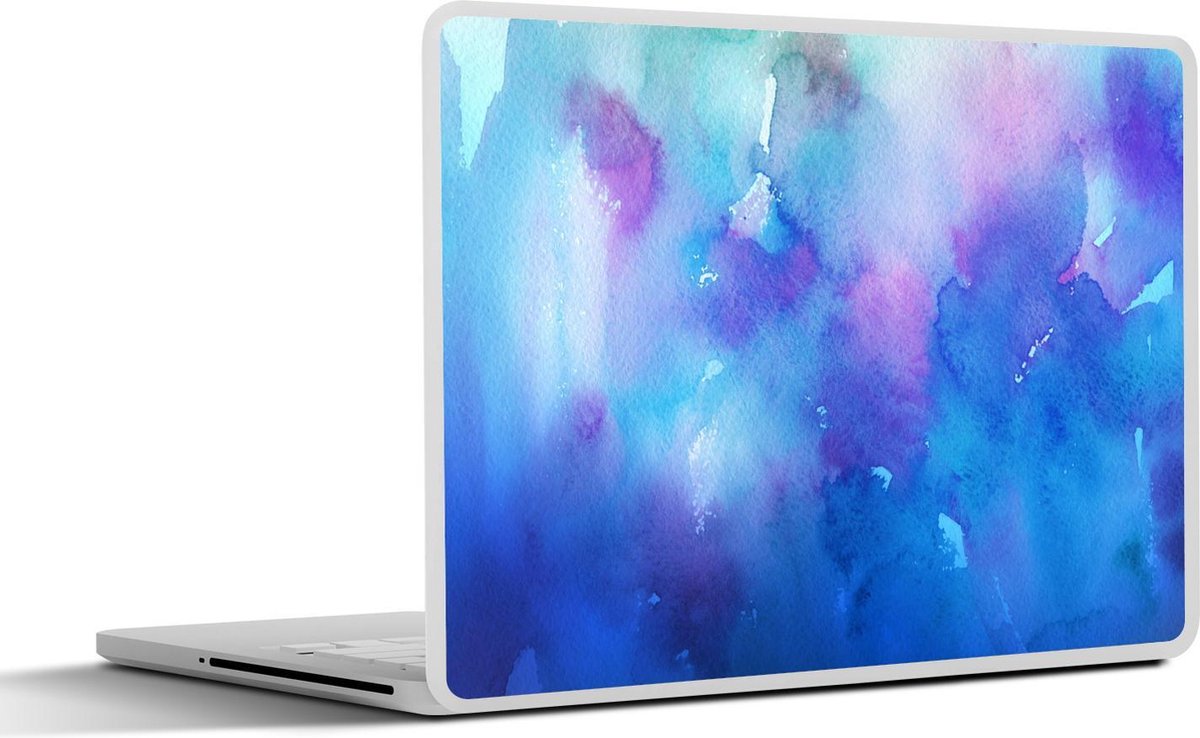 Laptop sticker - 10.1 inch - Abstract kunstwerk gemaakt van waterverf en donkerblauwe en paarse kleuren