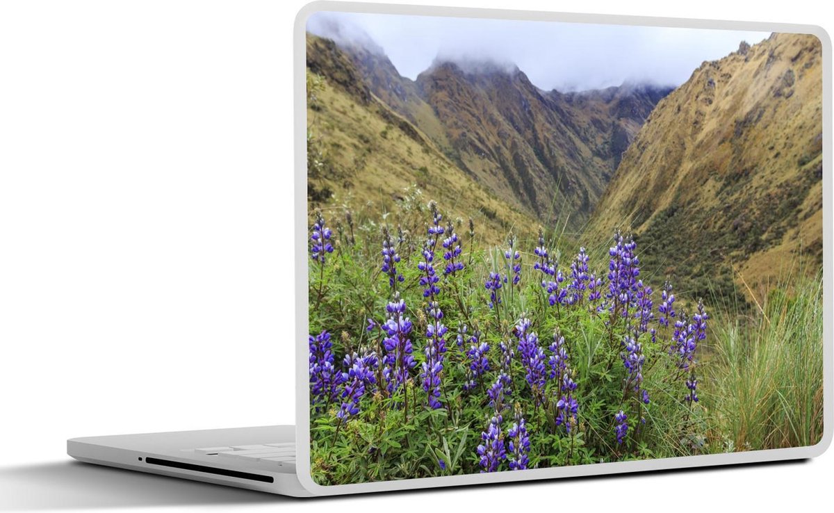 Laptop sticker - 10.1 inch - Inca bergpad naar Machu Picchu met paarse bloemen Peru