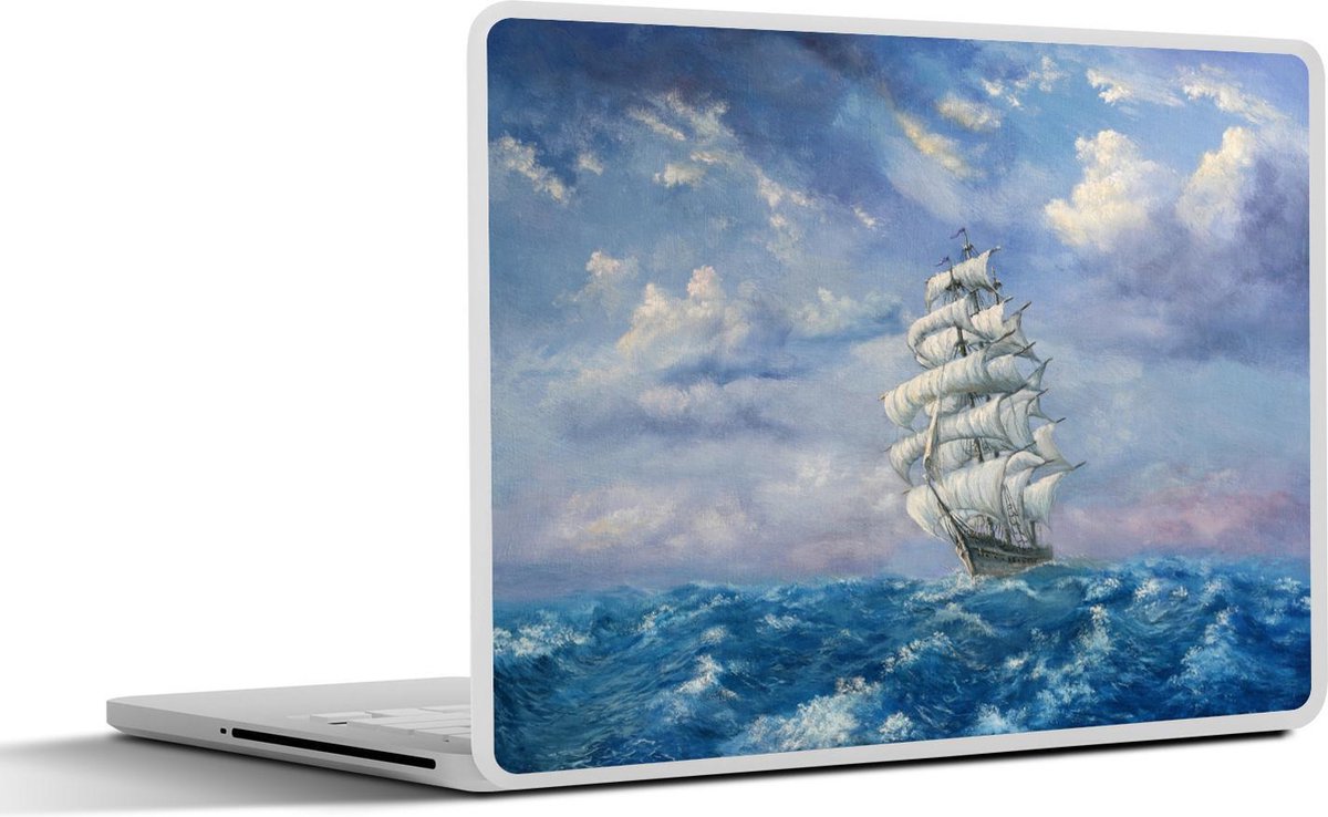 Laptop sticker - 10.1 inch - Illustratie van een zeilschip op het water