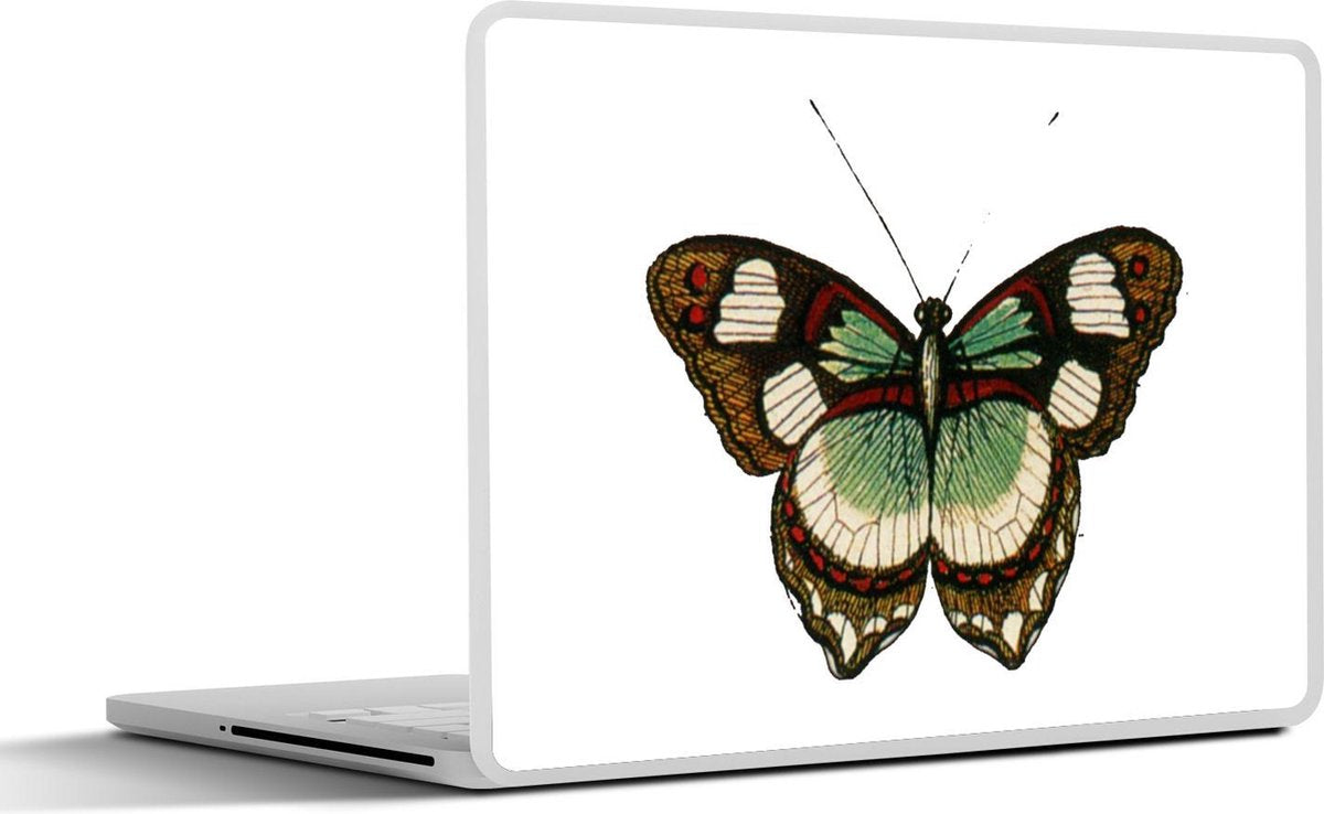 Laptop sticker - 10.1 inch - Illustratie van een bruin met groene vlinder