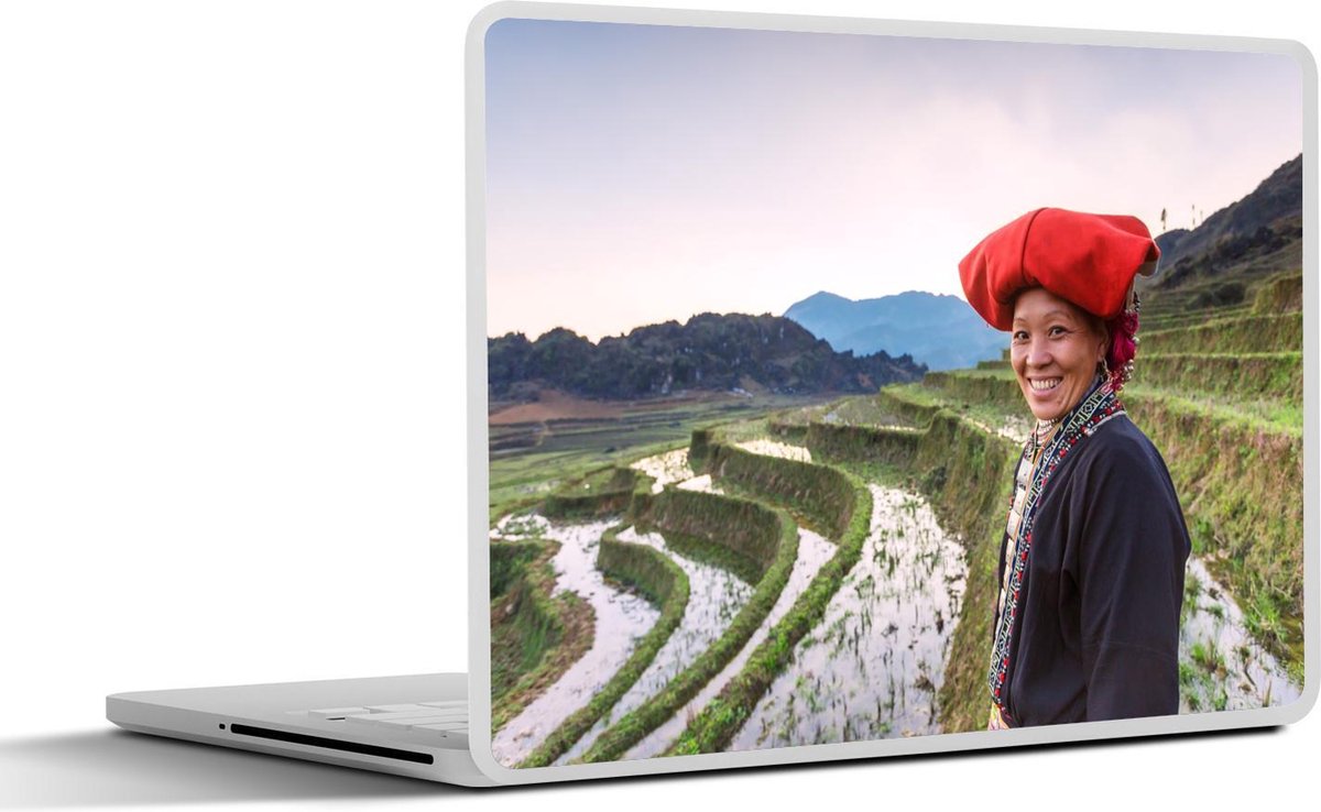 Laptop sticker - 10.1 inch -  een Inheemse vrouw in een rijstveld