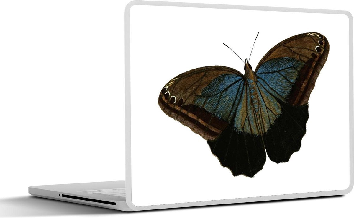 Laptop sticker - 10.1 inch - Illustratie van een bruine vlinder met blauwe details