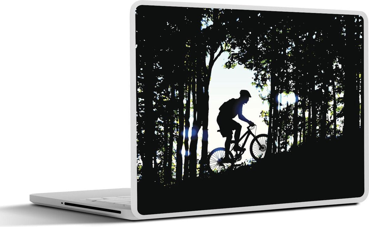 Laptop sticker - 10.1 inch - Illustratie van een silhouet van een man op een mountainbike