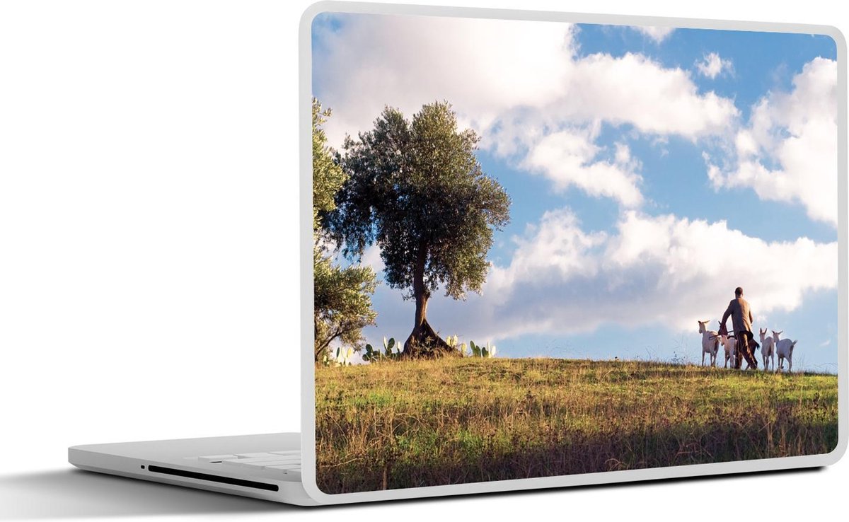 Laptop sticker - 10.1 inch - Afrikaanse boer met geiten op een berg