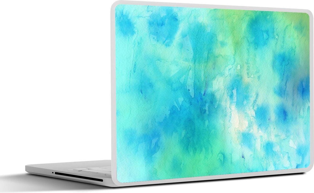 Laptop sticker - 10.1 inch - Abstract kunstwerk gemaakt met waterverf en groen en blauw