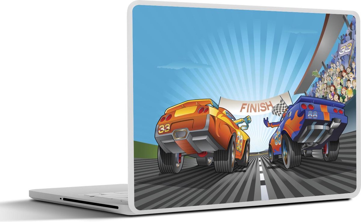 Laptop sticker - 10.1 inch - Illustratie van twee race auto's bij de finish