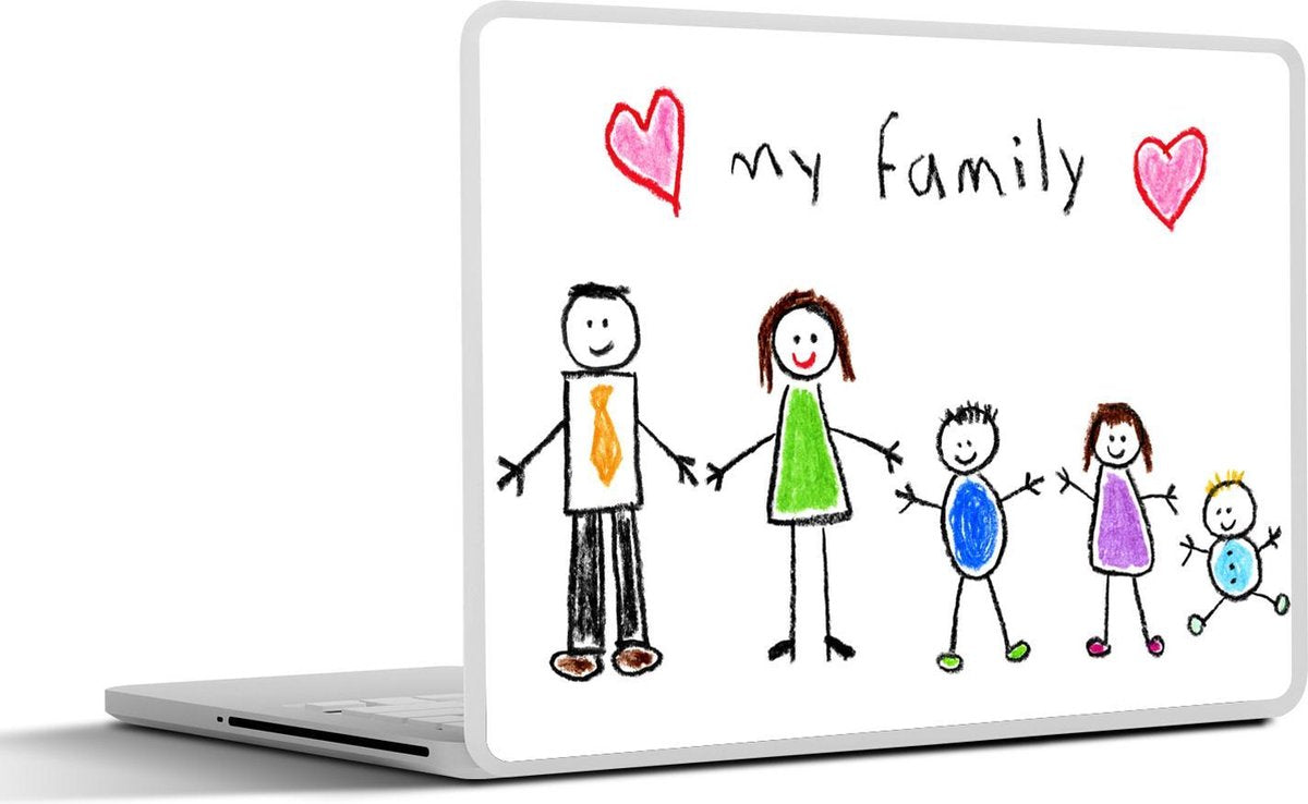 Laptop sticker - 10.1 inch - Illustratie van een getekende familie met tekst
