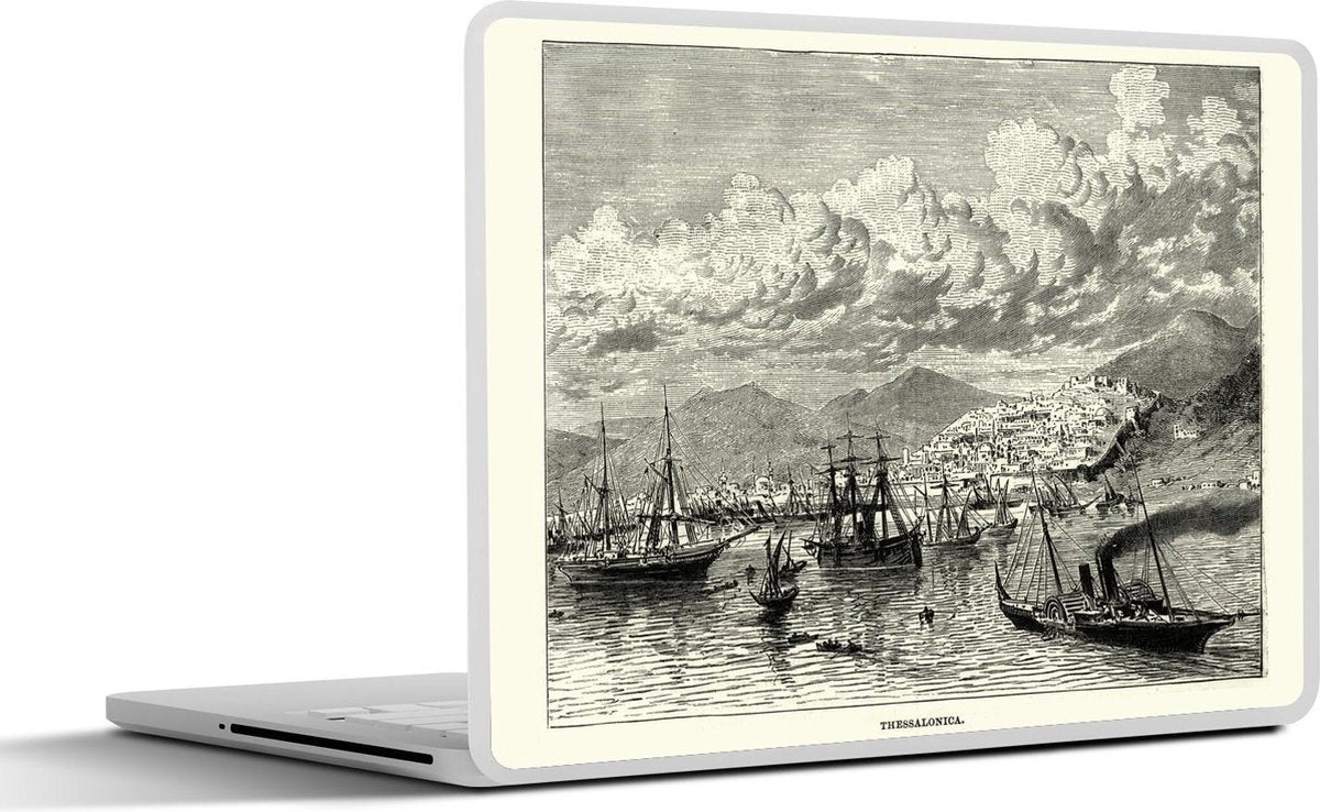 Laptop sticker - 10.1 inch - Illustratie van uitzicht vanuit Thessaloniki in Griekenland