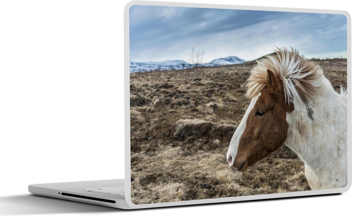 Laptop sticker - 10.1 inch -  een bruin met wit IJslander paard