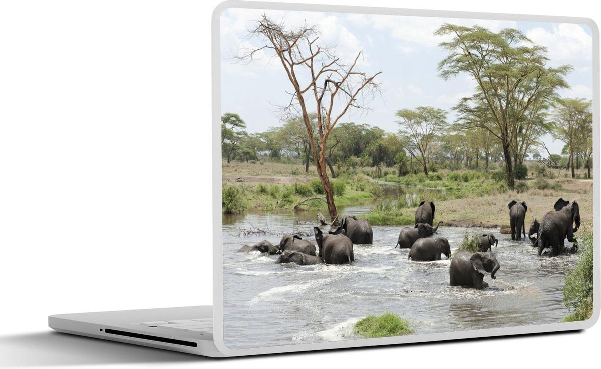 Laptop sticker - 10.1 inch - Afrikaanse olifanten in het water