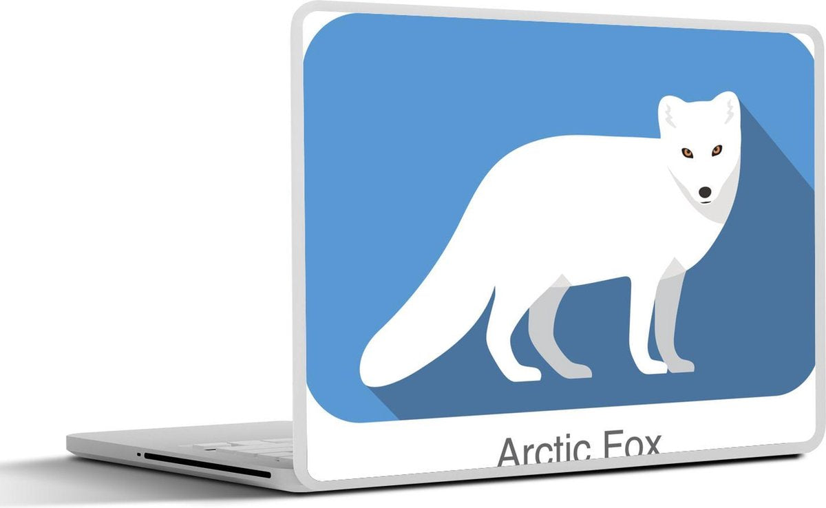 Laptop sticker - 10.1 inch - Illustratie van een poolvos blauwe achtergrond