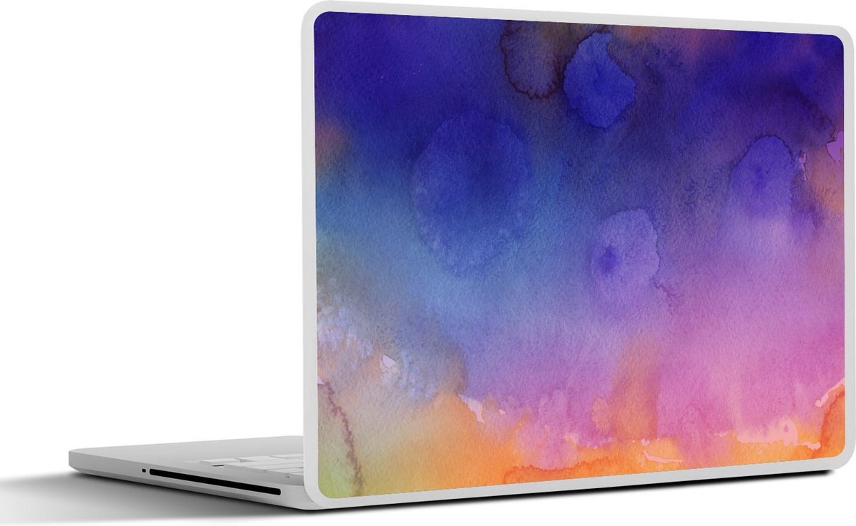 Laptop sticker - 10.1 inch - Abstract werk gemaakt met waterverf en oranje met roze en blauwe kleuren