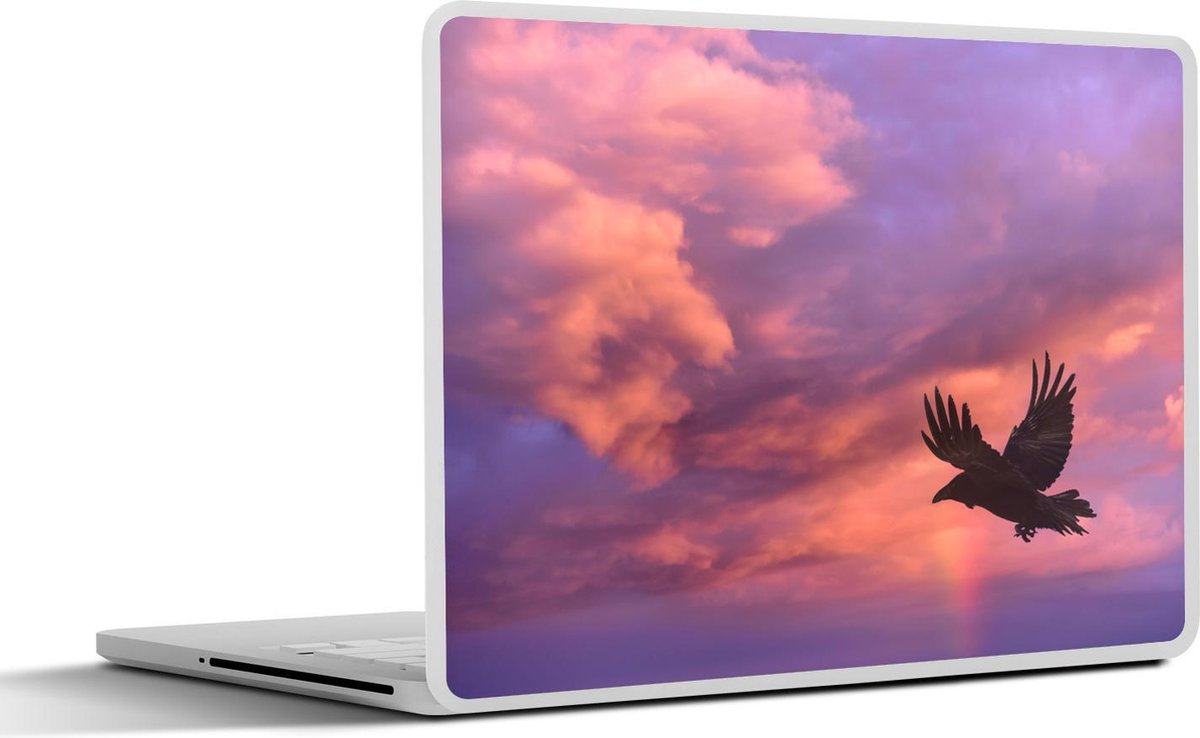 Laptop sticker - 10.1 inch - Illustratie van een vliegende kraai bij een zonsondergang