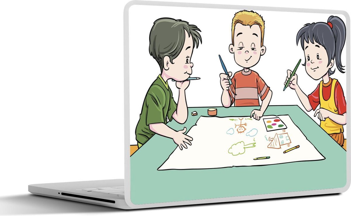 Laptop sticker - 10.1 inch - Illustratie van tekenende kinderen
