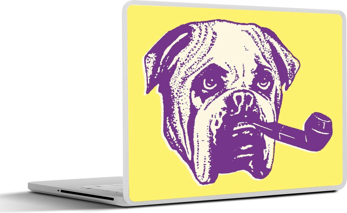Laptop sticker - 10.1 inch - Illustratie van een bulldog die een pijp rookt