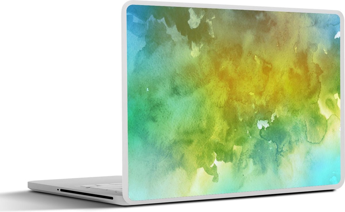 Laptop sticker - 10.1 inch - Abstract kunstwerk gemaakt met waterverf en groene en gele kleuren