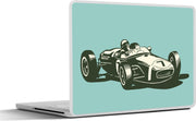 Laptop sticker - 10.1 inch - Illustratie van een race auto voor een blauwe achtergrond