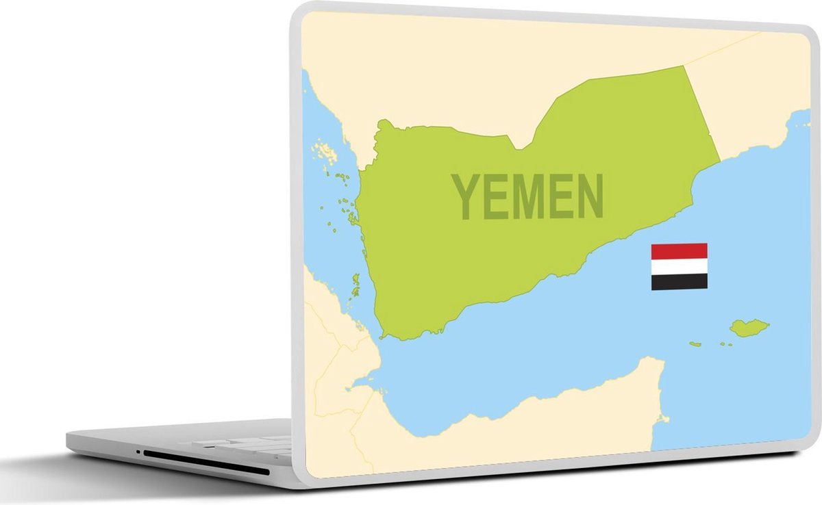 Laptop sticker - 10.1 inch - Illustratie van een groene kaart van Jemen met vlag