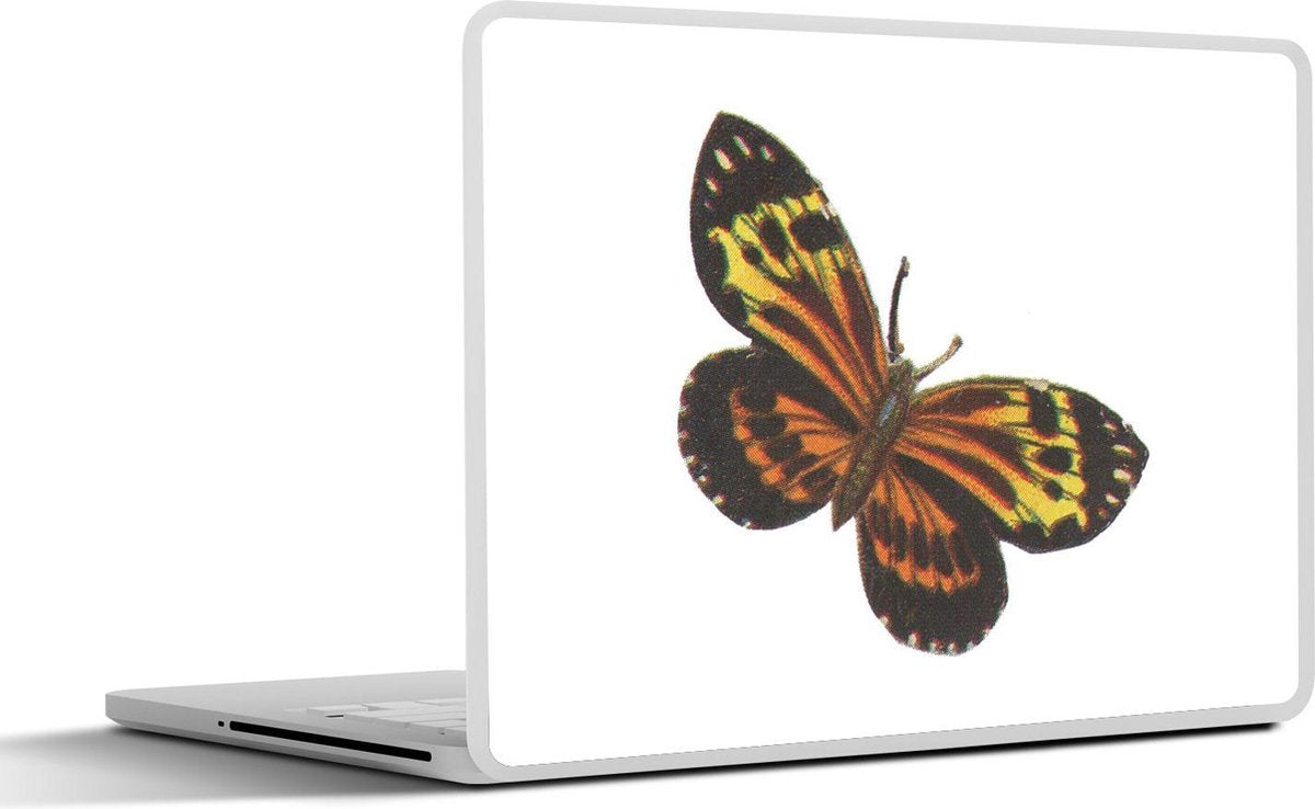 Laptop sticker - 10.1 inch - Illustratie van een oranje met gele vlinder