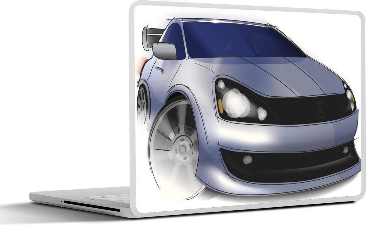 Laptop sticker - 10.1 inch - Illustratie van een race auto die met gierende banden de bocht omgaat