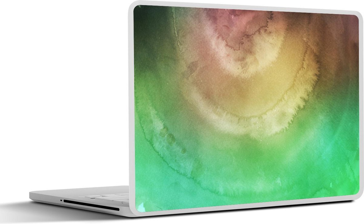Laptop sticker - 10.1 inch - Abstract kunstwerk gemaakt van waterverf en bruine en groene kringen