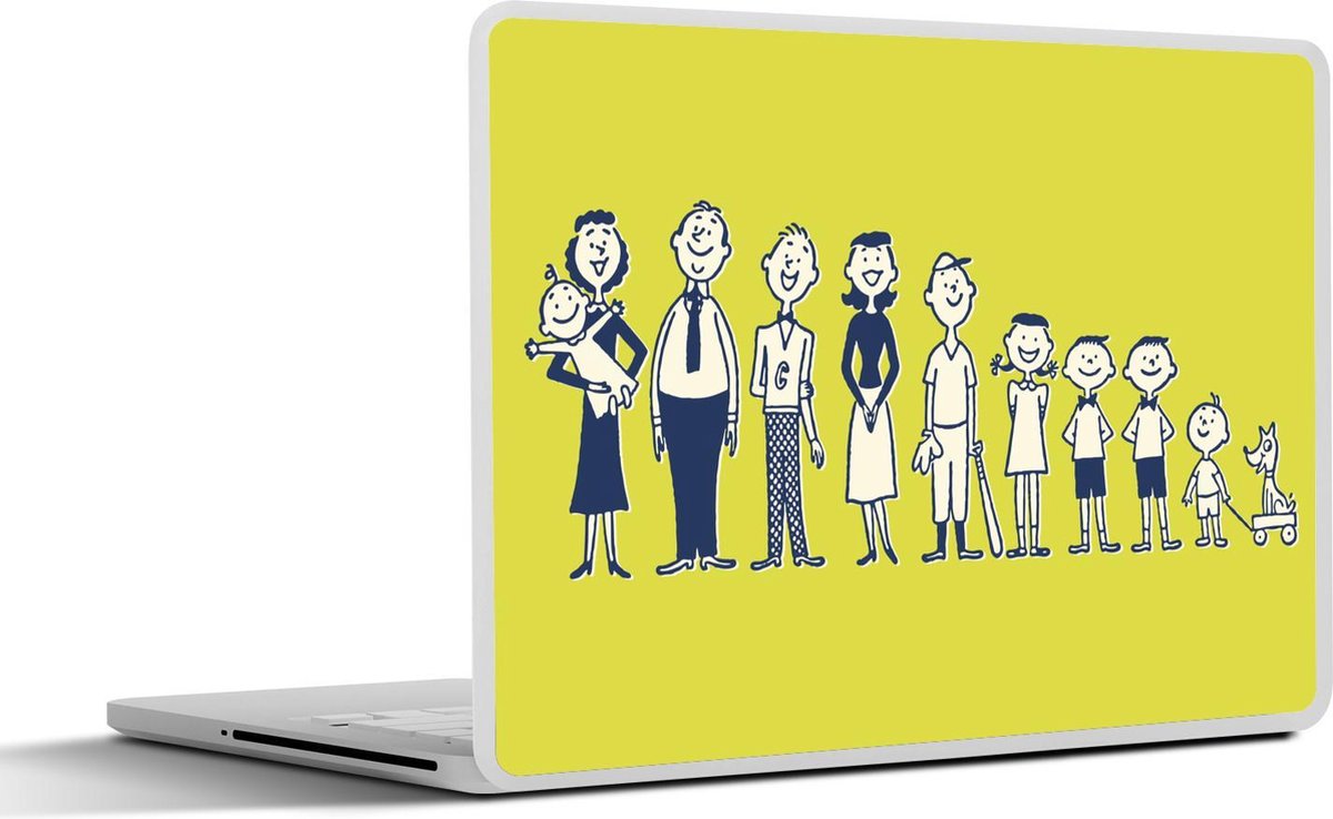 Laptop sticker - 10.1 inch - Illustratie van een grote familie gele achtergrond