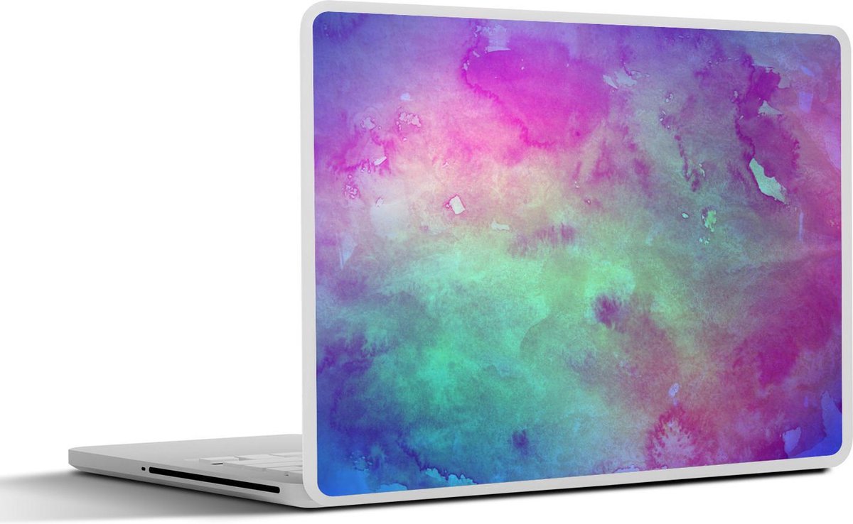 Laptop sticker - 10.1 inch - Abstract werk gemaakt van waterverf met groene en paarse vlekken