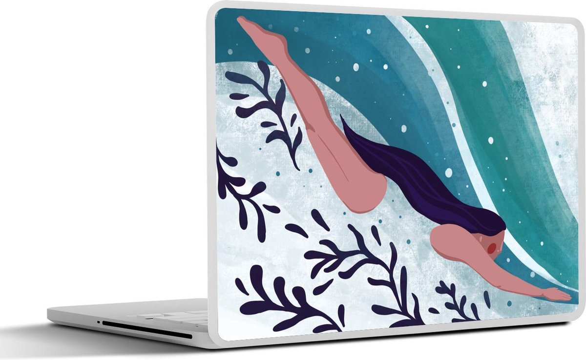 Laptop sticker - 10.1 inch - Illustratie van een duikende vrouw
