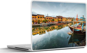 Laptop sticker - 10.1 inch - Aangemeerde boten langs de Thu Bon-rivier in Vietnam