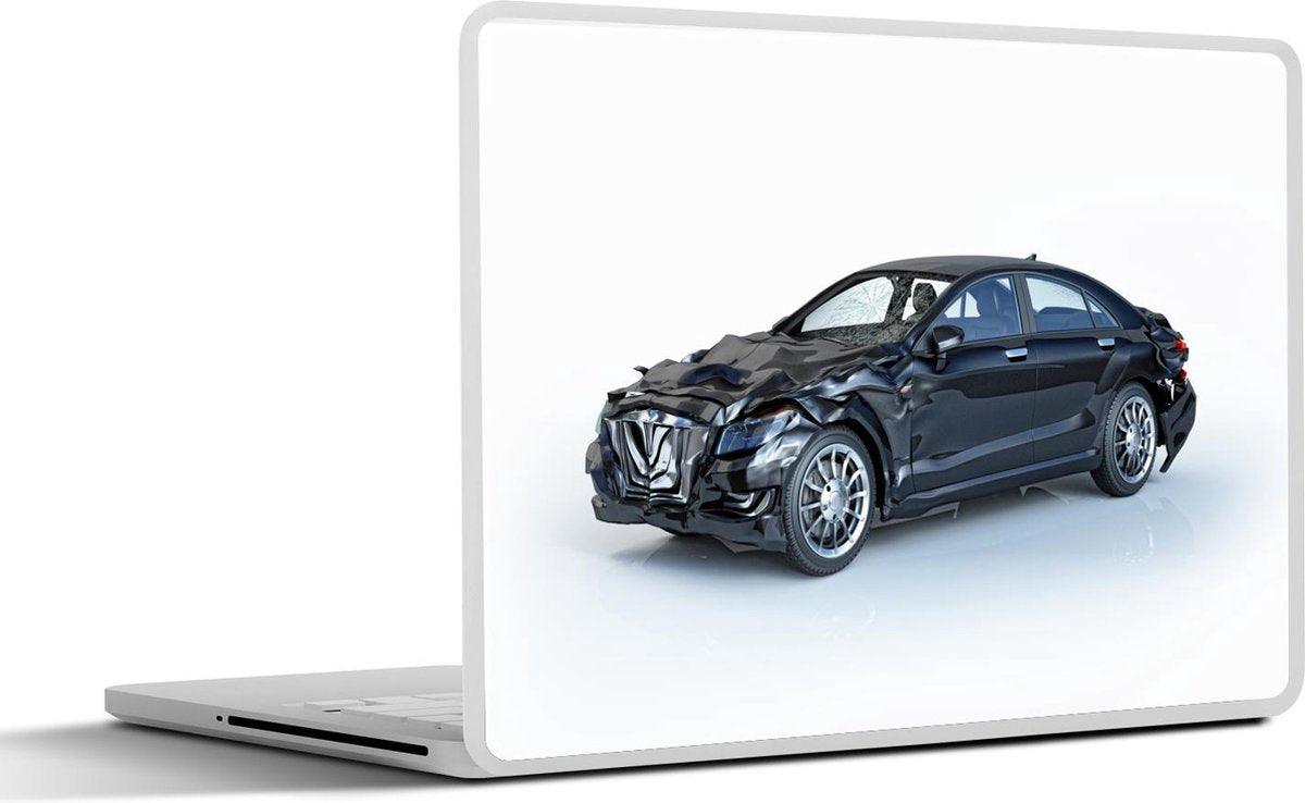 Laptop sticker - 10.1 inch - Illustratie van een zwarte auto wrak