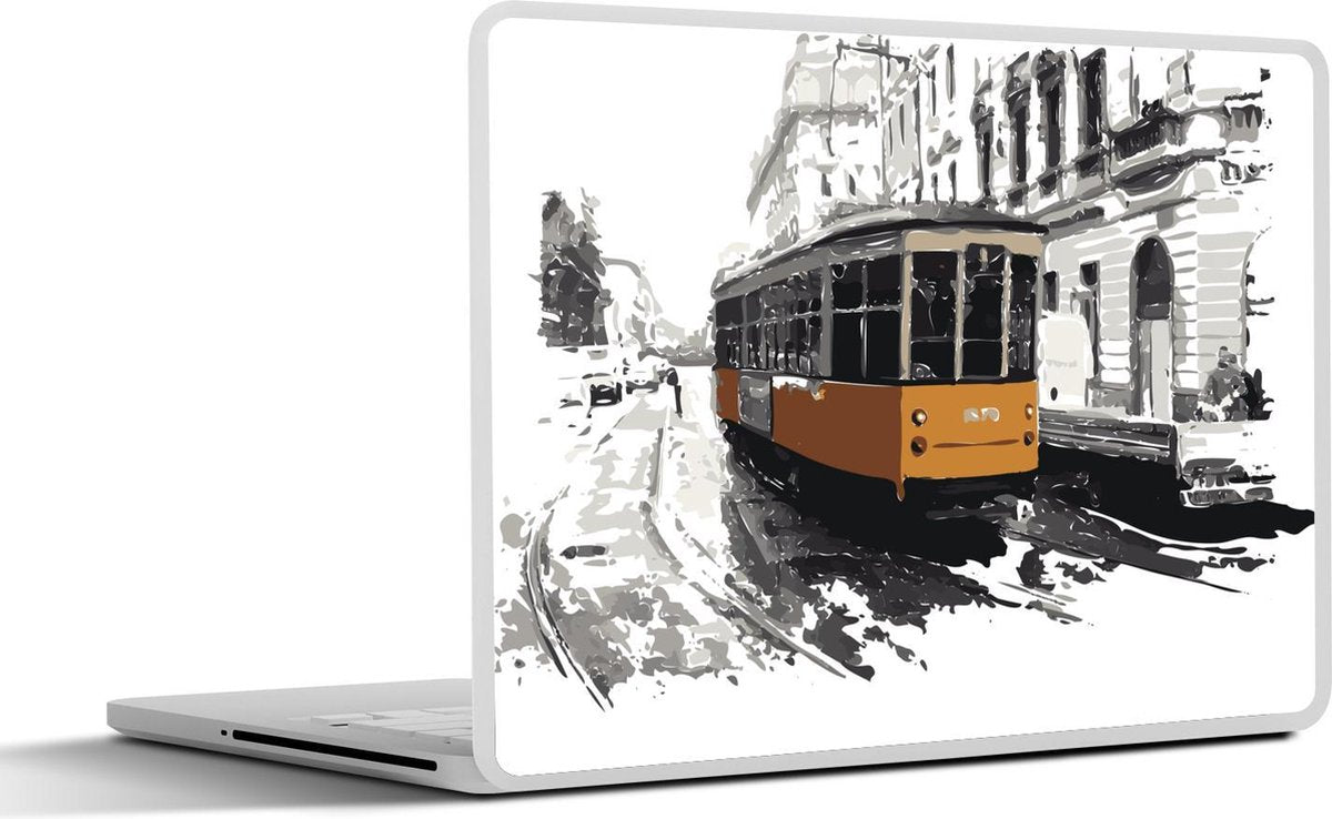 Laptop sticker - 10.1 inch - Illustratie van een tram in Milaan
