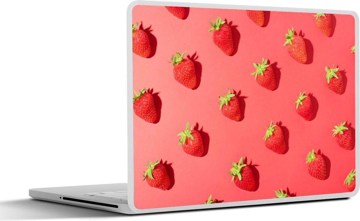 Laptop sticker - 10.1 inch - Aardbeien op een rode achtergrond