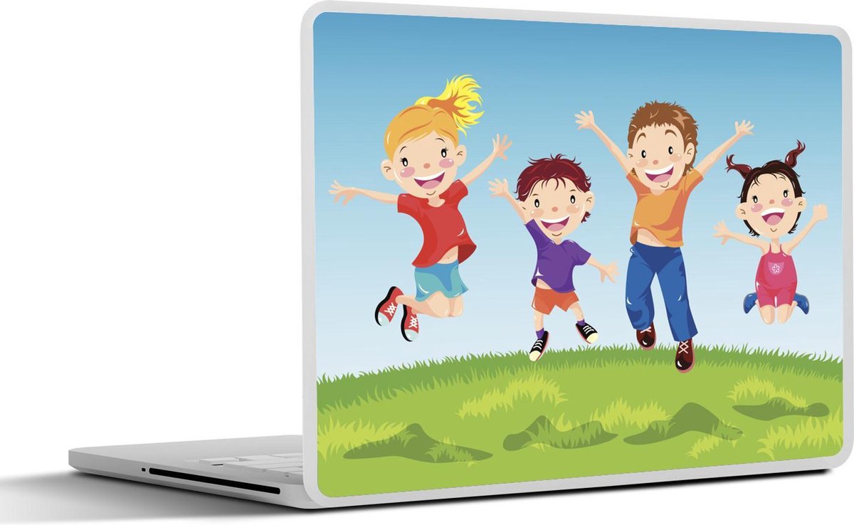 Laptop sticker - 10.1 inch - Illustratie van een familie die springt