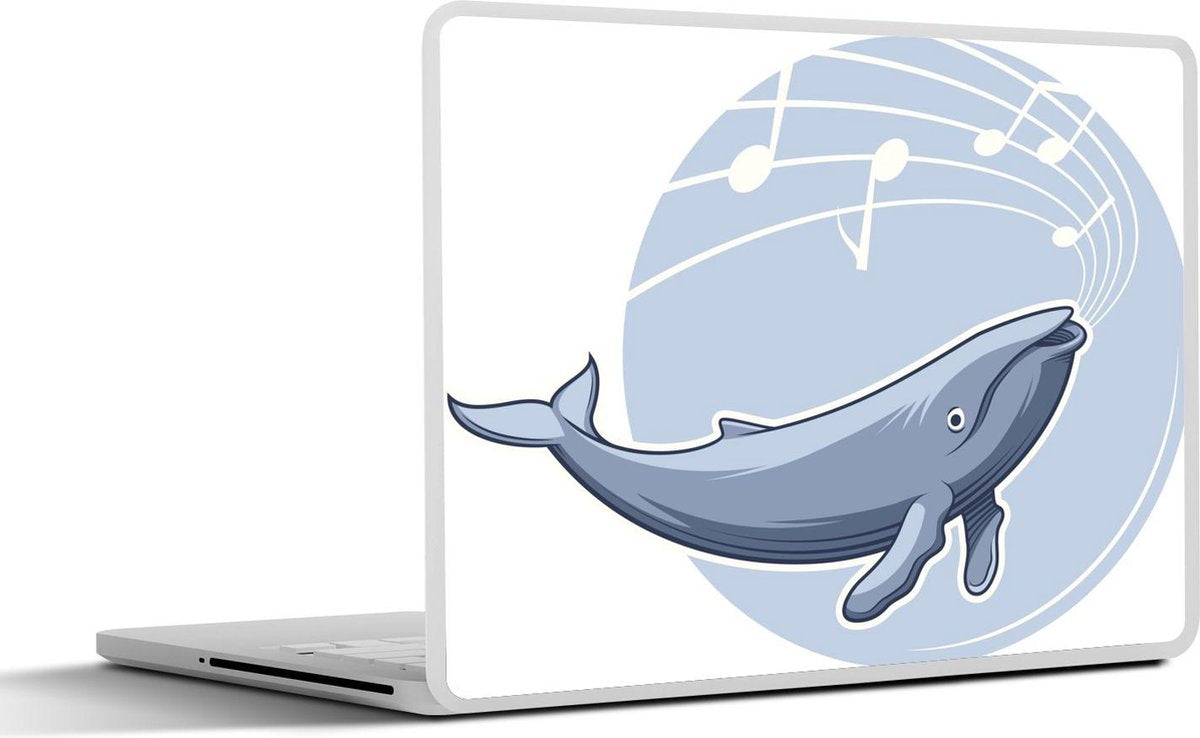 Laptop sticker - 10.1 inch - Illustratie van een bultrug met muzieknoten