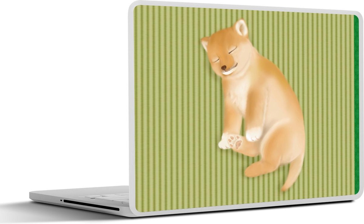 Laptop sticker - 10.1 inch - Illustratie van een hond met slapende ogen op een streepjes achtergrond