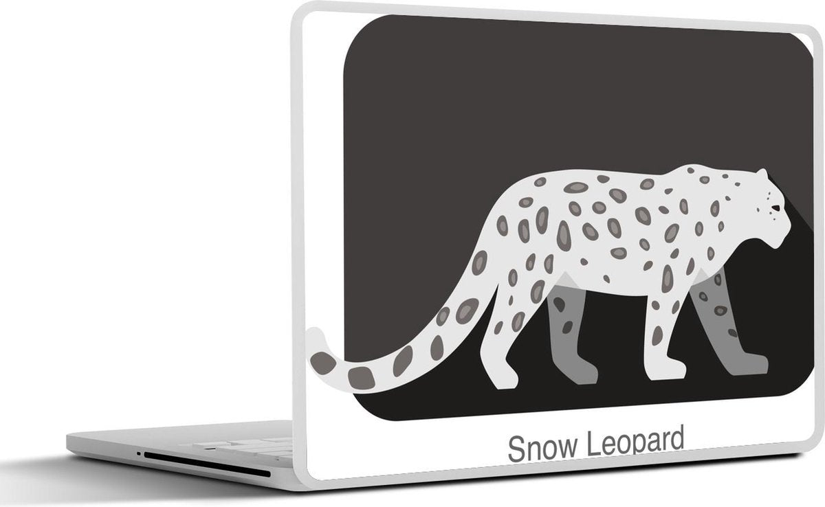Laptop sticker - 10.1 inch - Illustratie van een sneeuwpanter achtergrond met een zwart vlak
